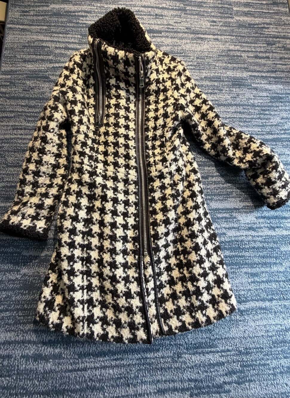 Calvin Klein Houndstooth Wool Coat Black White